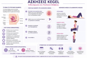 Infographic με τις ασκήσεις Kegel και την ενδυνάμωση του πυελικού εδάφους.