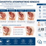 Ιατρικό infographic που παρουσιάζει τα αίτια της δυσκοιλιότητας αποφρακτικής κένωσης όπως ορθοκήλη, πρόπτωση ορθού, εντεροκήλη και δυσσυνέργεια πυελικού εδάφους.