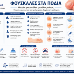 ΦΟΥΣΚΑΛΕΣ ΣΤΑ ΠΟΔΙΑ Ιατρικό infographic για τις φουσκάλες στα πόδια, τα συμπτώματα και τη θεραπεία τους.