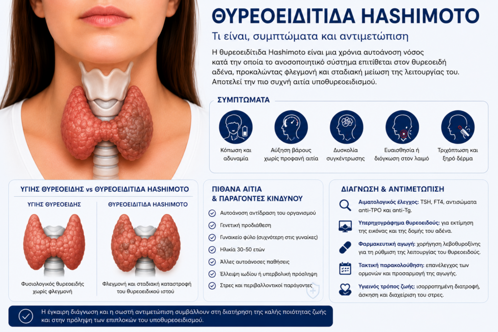 Ιατρική απεικόνιση της θυρεοειδίτιδας Hashimoto με πληροφορίες για τον υποθυρεοειδισμό και τα αντιθυρεοειδικά αντισώματα.