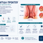 Ιατρικό infographic για την ιδραδενίτιδα πρωκτού με στάδια, συμπτώματα και θεραπεία.