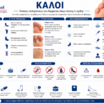 ΚΑΛΟΙ Ιατρικό infographic για τους κάλους στα πόδια και τις θεραπευτικές επιλογές.