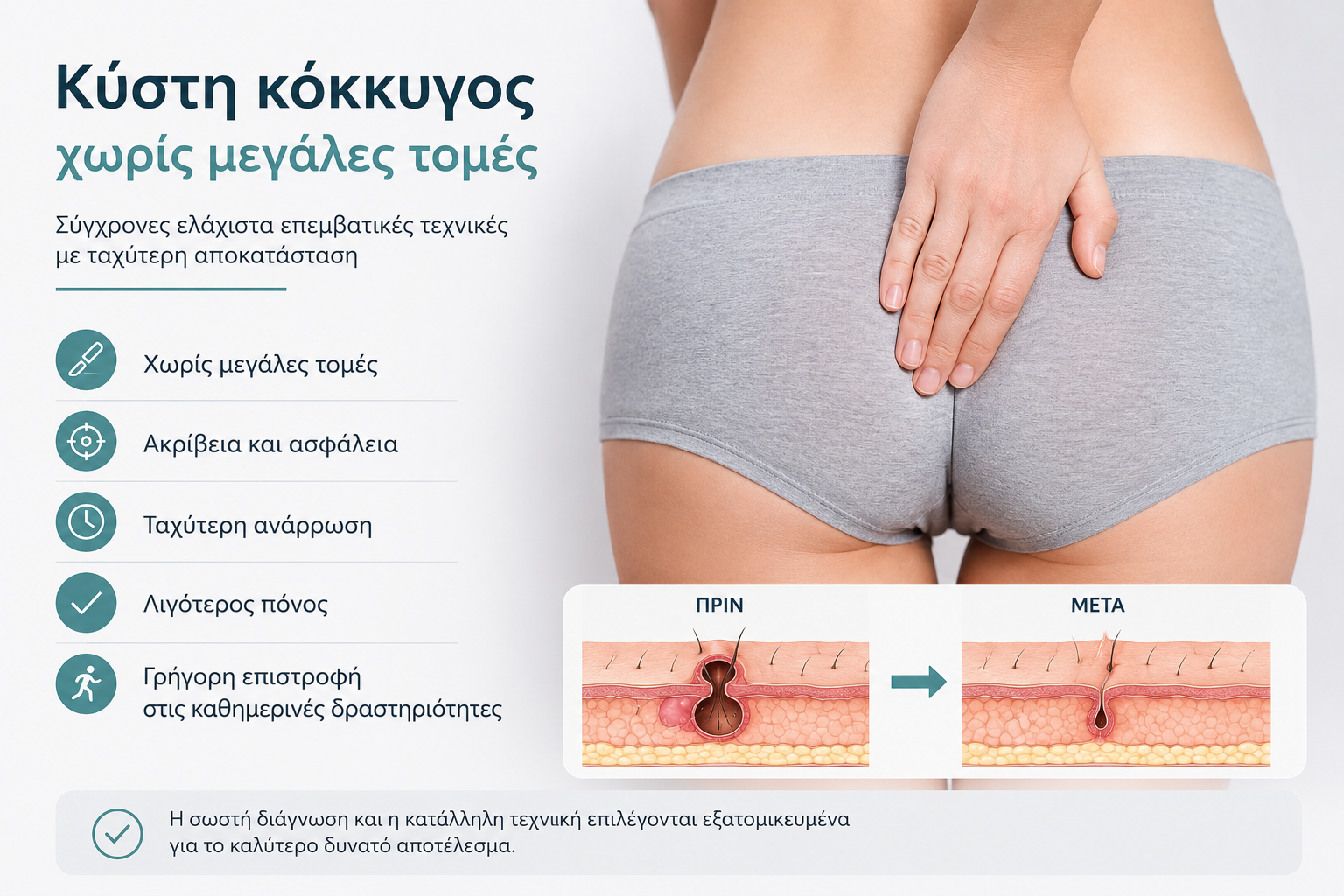 Σύγχρονη αντιμετώπιση κύστης κόκκυγος χωρίς μεγάλες χειρουργικές τομές