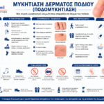 ΜΥΚΗΤΙΑΣΗ ΔΕΡΜΑΤΟΣ ΠΟΔΙΟΥ Ιατρικό infographic για τη μυκητίαση δέρματος ποδιού με τα συμπτώματα και τη θεραπεία της.