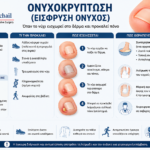 ΟΝΥΧΟΚΡΥΠΤΩΣΗ (ΕΙΣΦΡΥΣΗ ΟΝΥΧΟΣ) Ιατρικό infographic για την ονυχοκρύπτωση με τα συμπτώματα και τη θεραπεία της.