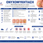 ΟΝΥΧΟΜΥΚΗΤΙΑΣΗ Ιατρικό infographic για την ονυχομυκητίαση με τα συμπτώματα και τις θεραπευτικές επιλογές.