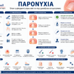 ΠΑΡΟΝΥΧΙΑ Ιατρικό infographic για την παρονυχία με τα συμπτώματα και τη θεραπεία της.