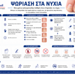 ΨΩΡΙΑΣΗ ΣΤΑ ΝΥΧΙΑ Ιατρικό infographic για την ψωρίαση στα νύχια με τα χαρακτηριστικά συμπτώματα και τη θεραπεία.